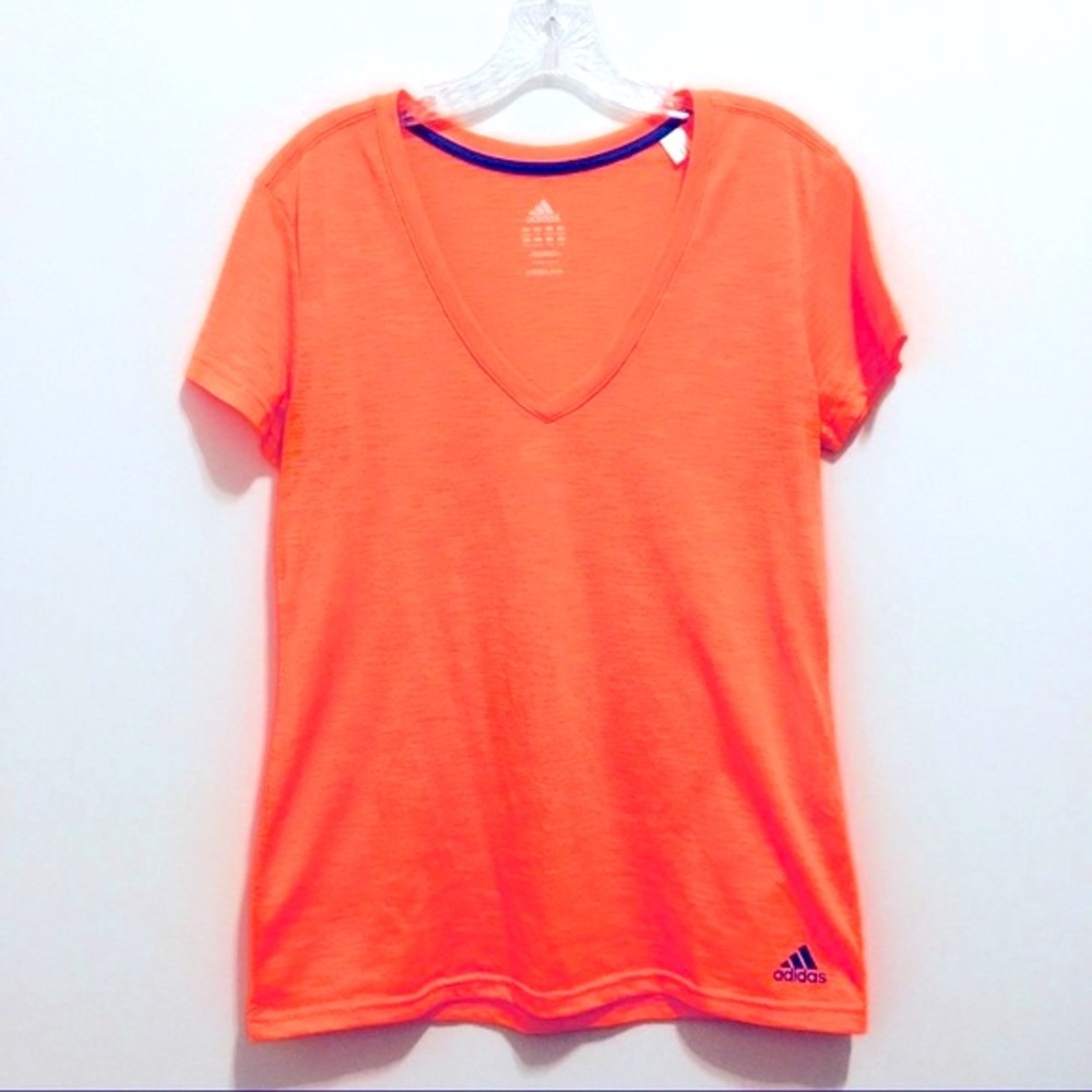 Adidas Climalite Women’s Performance V-Neck Orange Tee Shirt